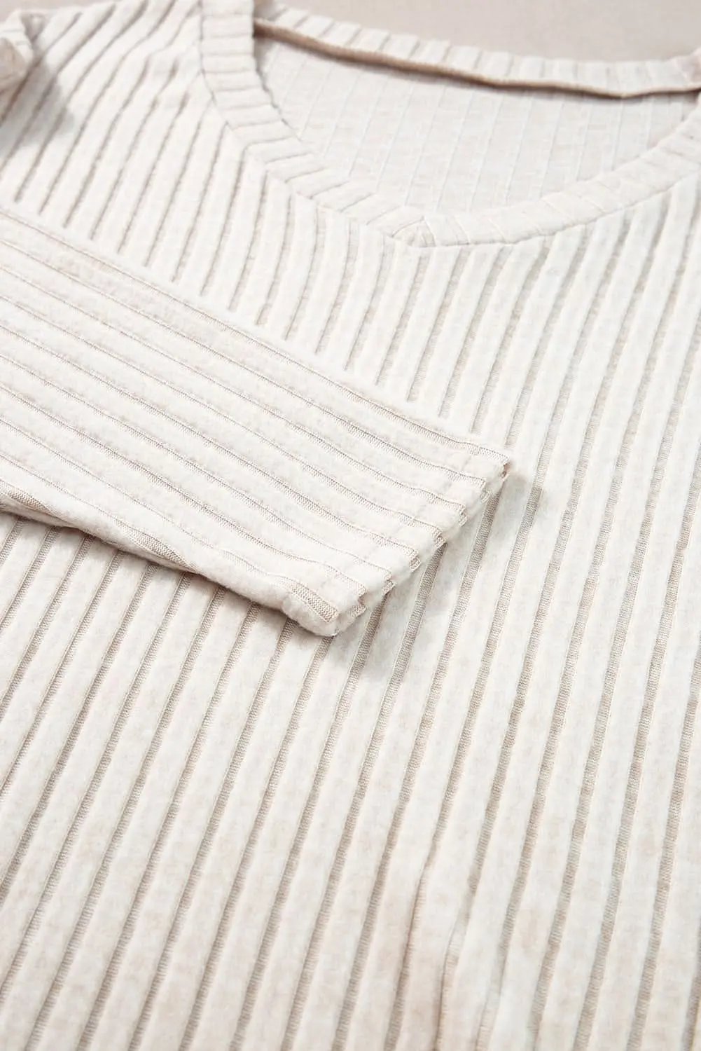 Chic khaki ribbed knit two-piece set - Love Salve